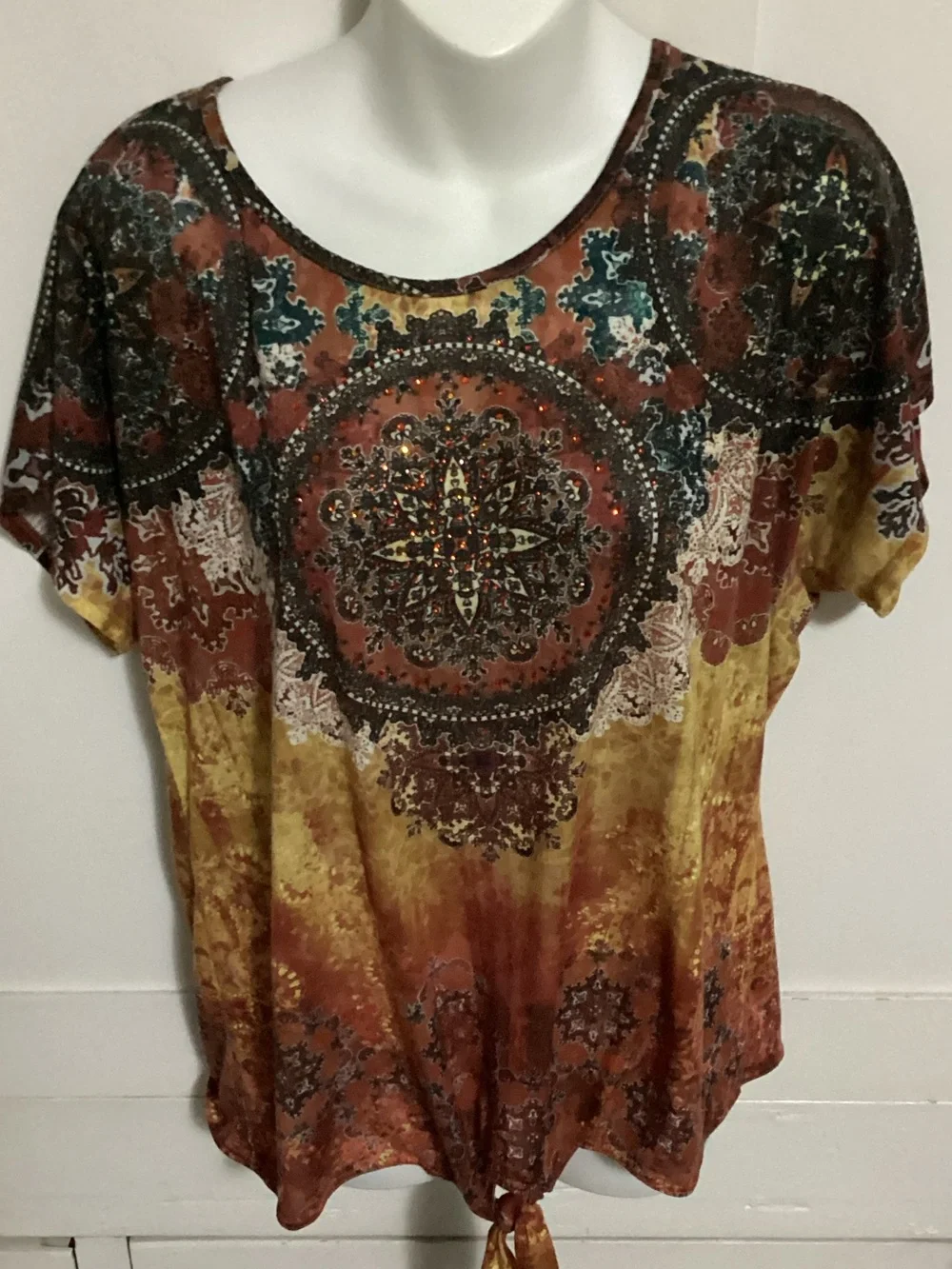 Roz & Ali Multicolor Boho Medallion Tie-Hem Size XL